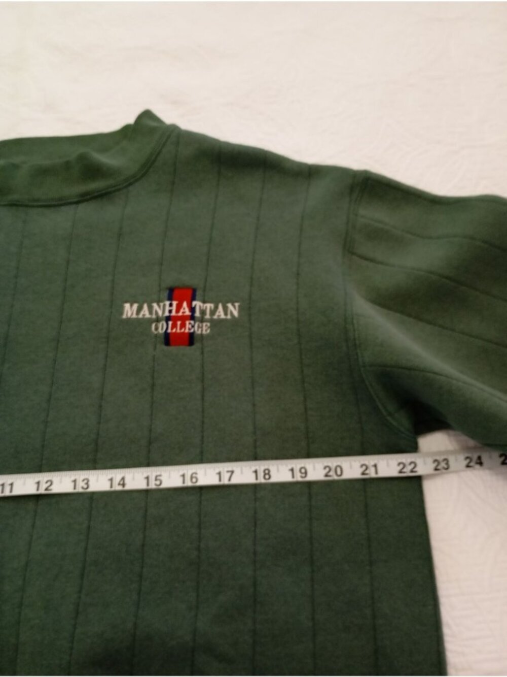 Vintage Jansport Manhattan College Green Sweatshirt Ribbed Crewneck L USA-Made - Picture 6 of 8